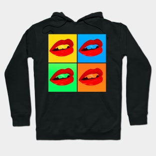 Pop lips. Pop art style mouths. Andy Warhol. Grid of four mouths pop art style. Hoodie